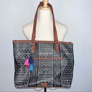 THE SAK Pacifica Black White Tribal Mohave Pattern Tote Shoulder Bag